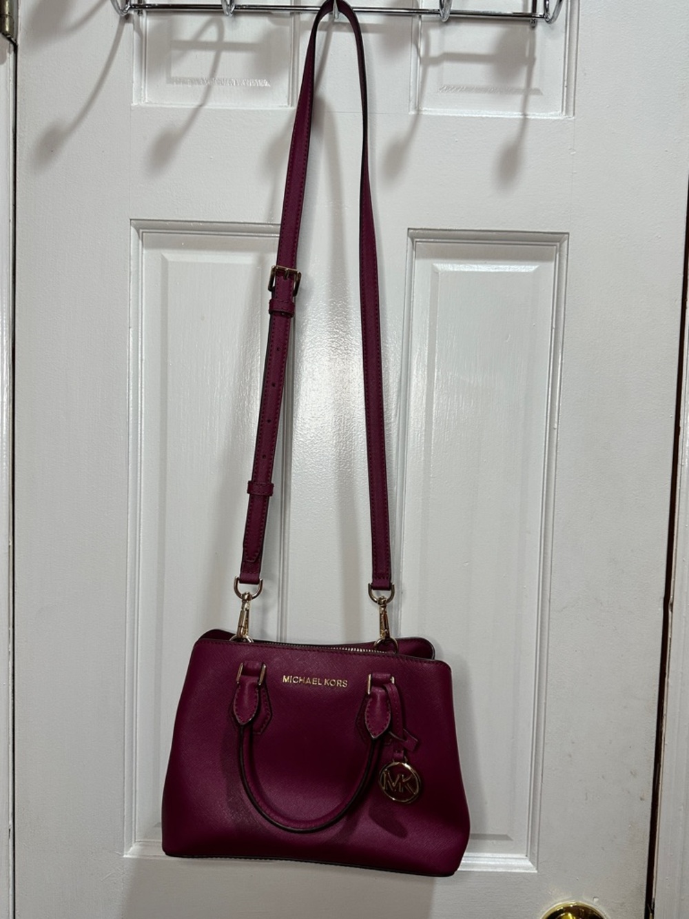 Michael Kors Camille Satchel Deep Purple Saffiano Leather Crossbody Bag
